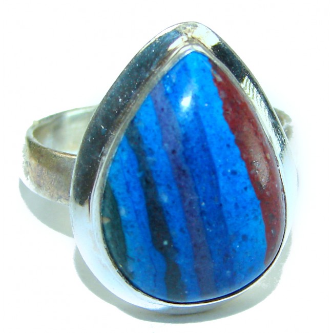 Blue Rainbow Calsilica .925 Sterling Silver handcrafted ring size 9