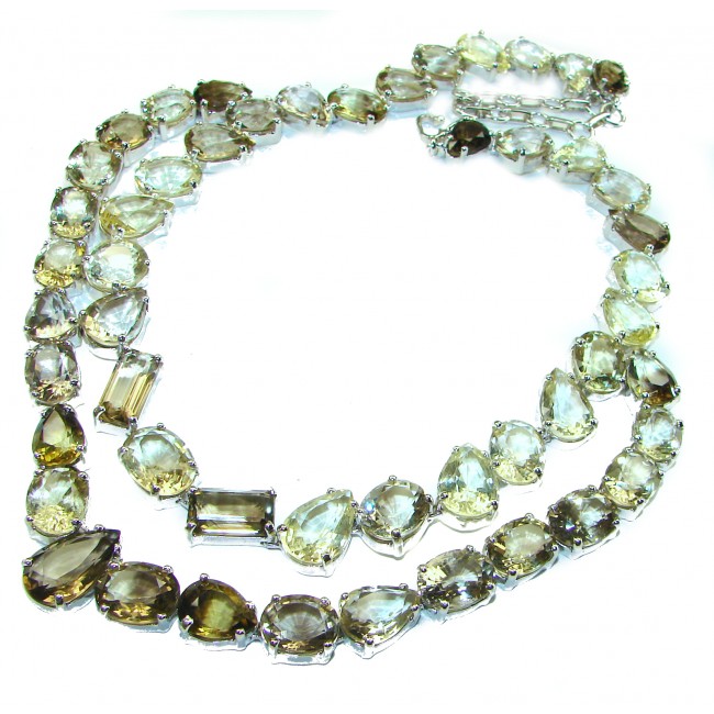 Giovanna Incredible Design Champagne Smoky Topaz .925 Sterling Silver handmade necklace