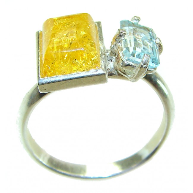 Authentic Baltic Amber .925 Sterling Silver handcrafted ring; s. 8 1/4