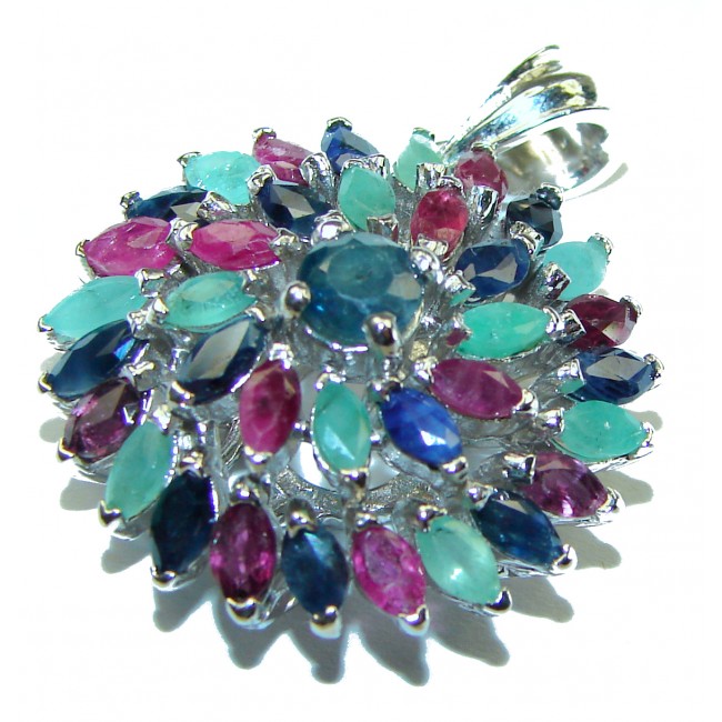 Ruby Emerald and Sapphire .925 Sterling Silver handmade Pendant