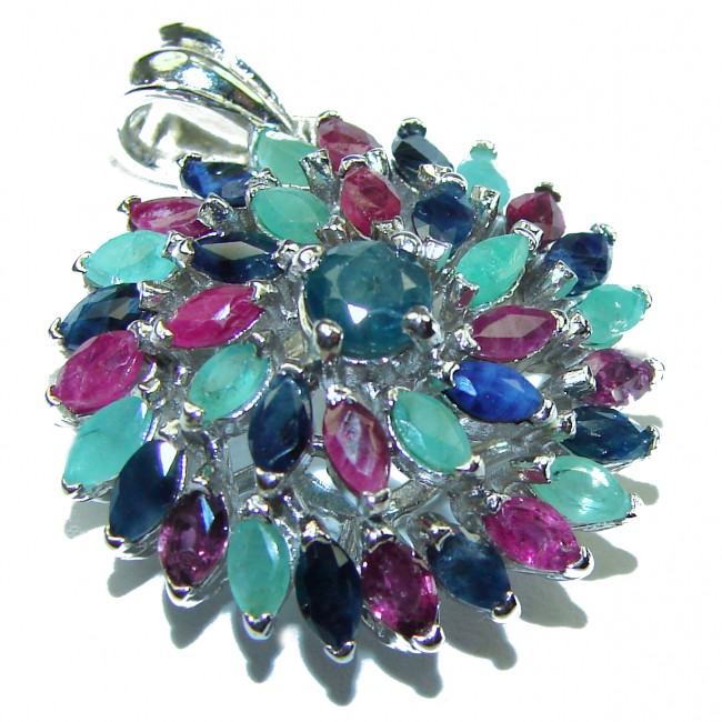 Ruby Emerald and Sapphire .925 Sterling Silver handmade Pendant