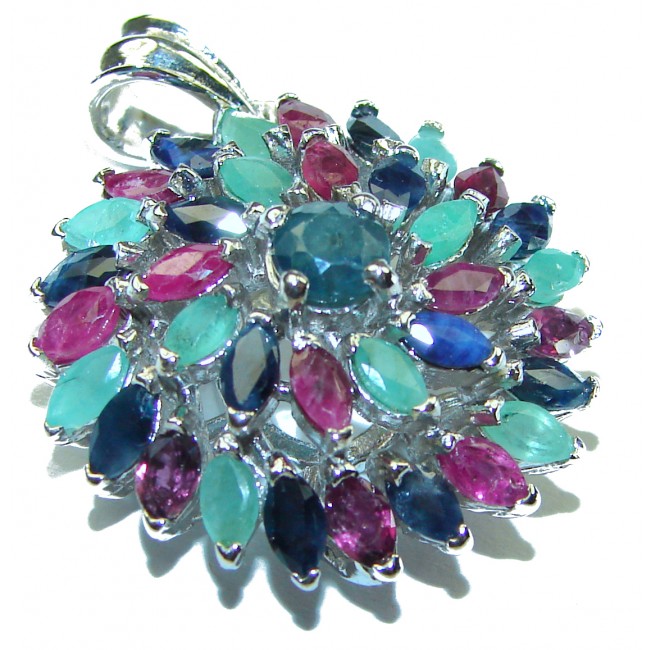 Ruby Emerald and Sapphire .925 Sterling Silver handmade Pendant