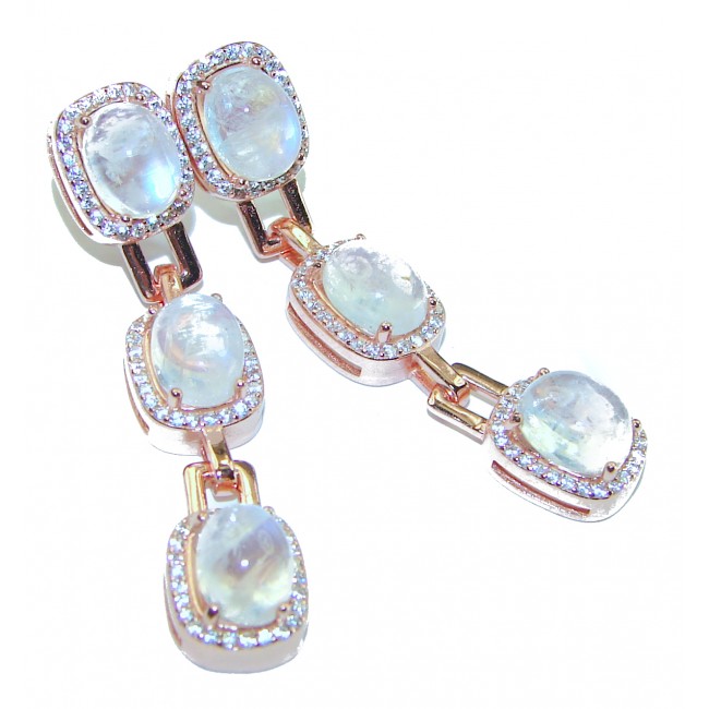 Light Cascades Genuine Fire Moonstone 14K Gold over .925 Silver handcrafted earrings