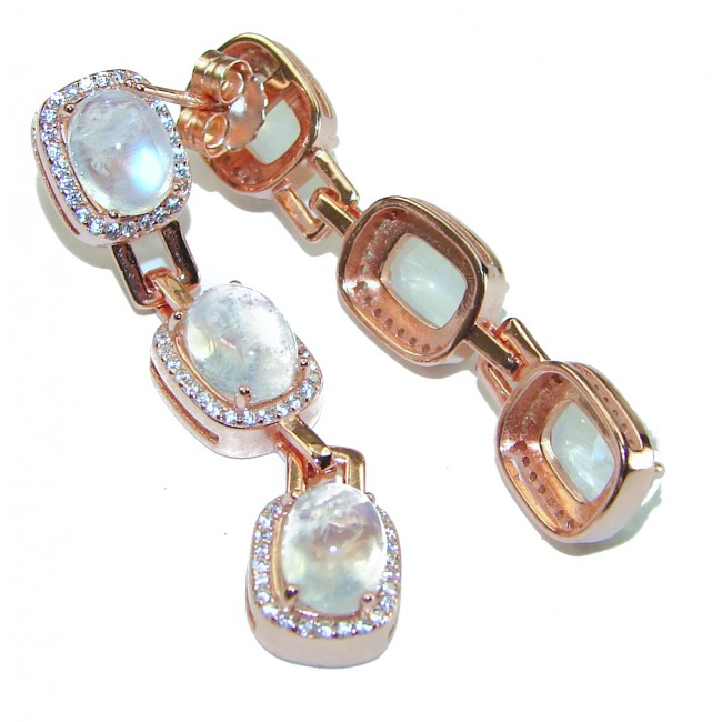 Light Cascades Genuine Fire Moonstone 14K Gold over .925 Silver handcrafted earrings