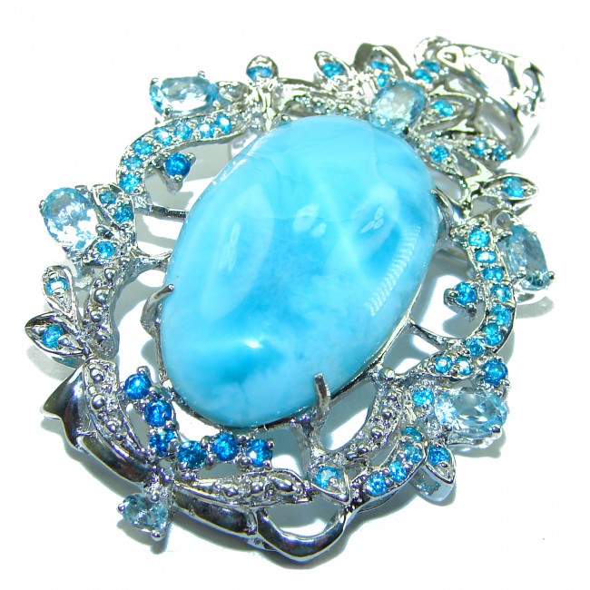 Caribbean Beauty genuine Blue Larimar .925 Sterling Silver handmade Pendant and Brooch