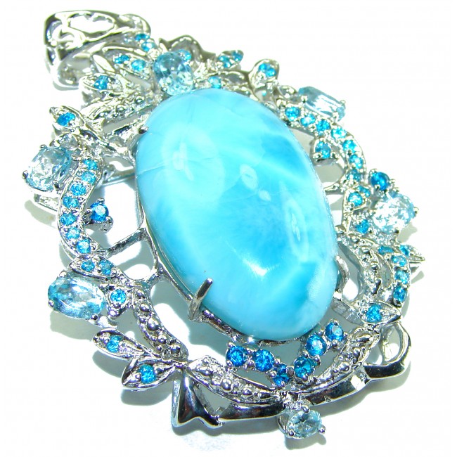 Caribbean Beauty genuine Blue Larimar .925 Sterling Silver handmade Pendant and Brooch