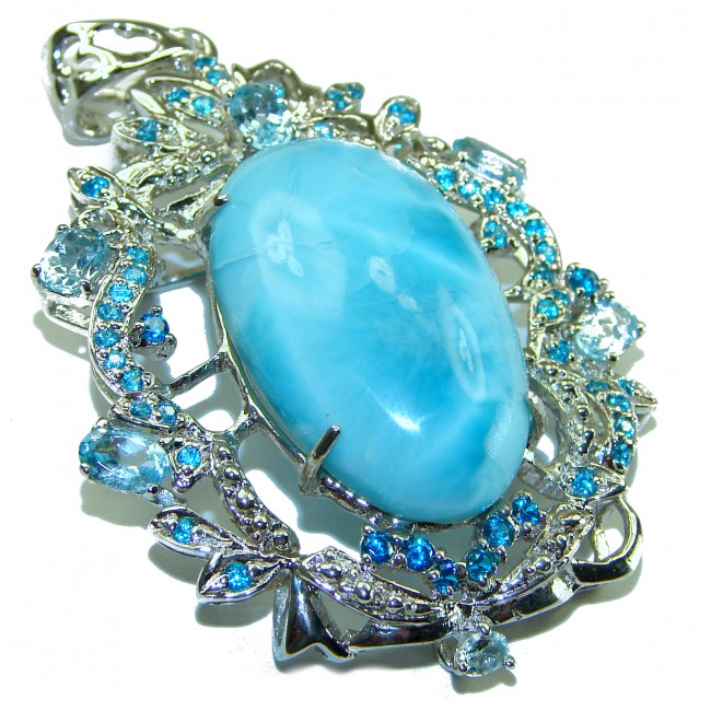 Caribbean Beauty genuine Blue Larimar .925 Sterling Silver handmade Pendant and Brooch