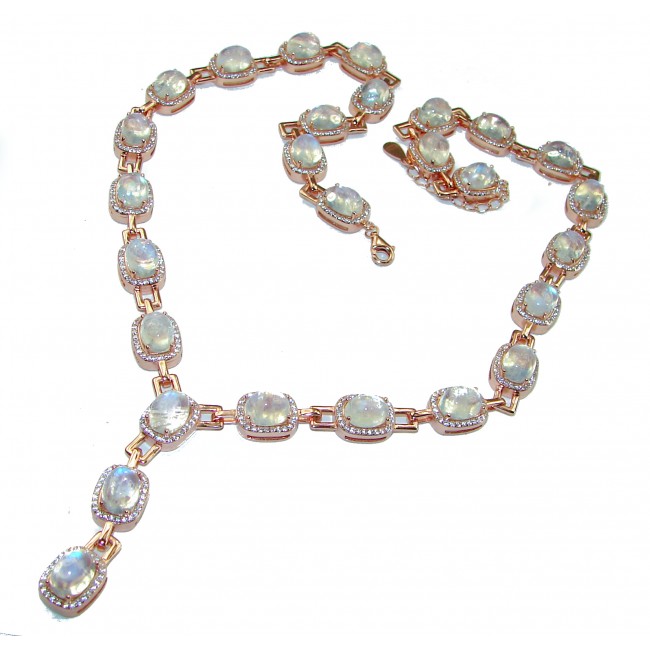 Light Cascades Genuine Fire Moonstone 14K Rose Gold over .925 Sterling Silver handcrafted necklace