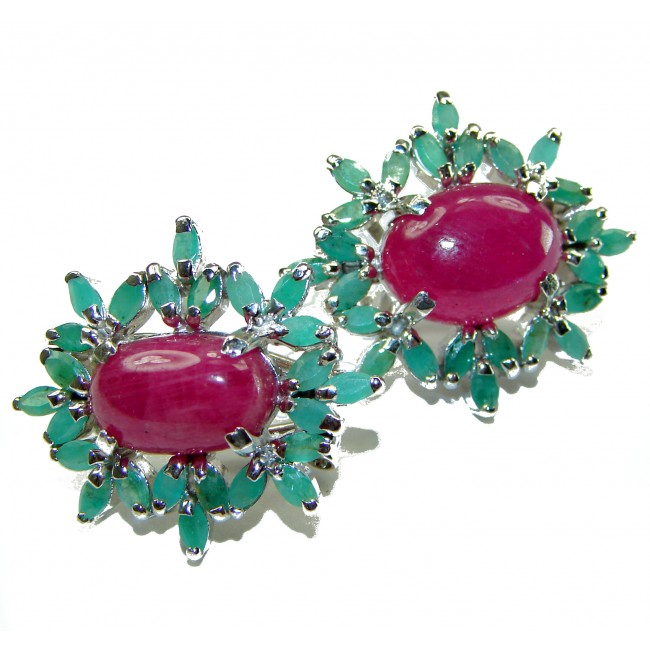 The Crimson Flame 22.5 carat Great quality unique Ruby .925 Sterling Silver handcrafted earrings