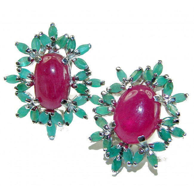 The Crimson Flame 22.5 carat Great quality unique Ruby .925 Sterling Silver handcrafted earrings