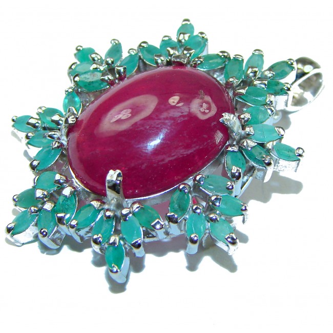 The Crimson Flame 25.5 carat Great quality unique Ruby .925 Sterling Silver handmade Pendant - Brooch