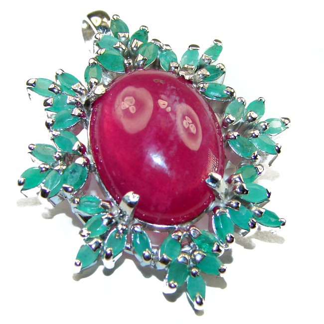 The Crimson Flame 25.5 carat Great quality unique Ruby .925 Sterling Silver handmade Pendant - Brooch