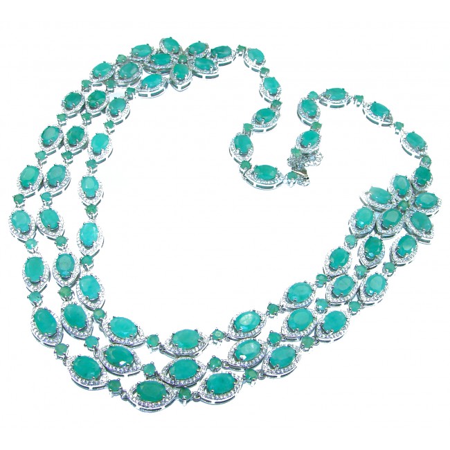 Infinity Authentic Emerald .925 Sterling Silver handcrafted large Statement necklace