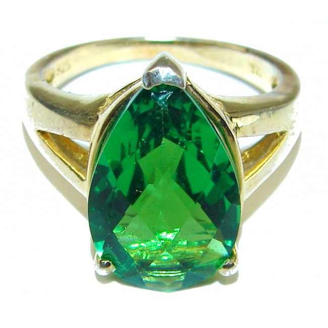 115 carat Pearl cut Green Topaz 14K Gold over .925 Sterling Silver handmade Ring s. 6