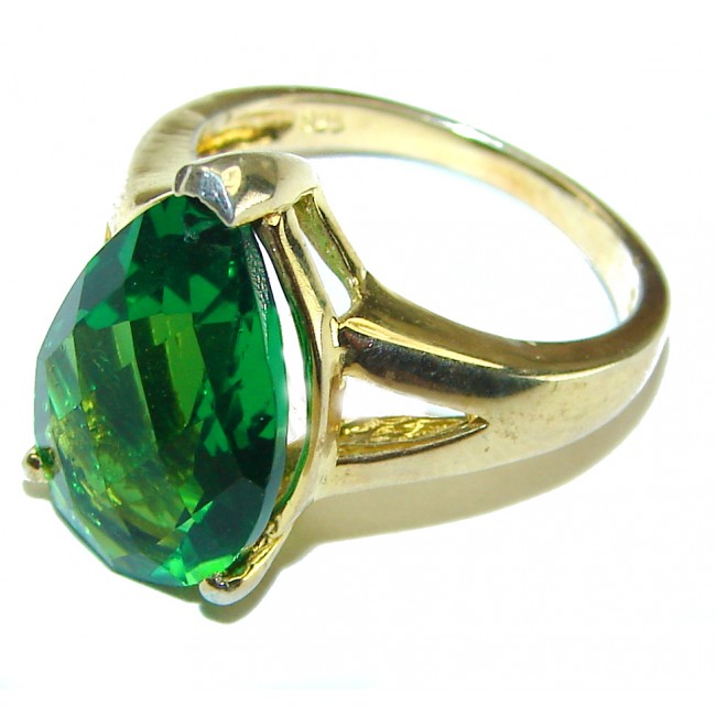 115 carat Pearl cut Green Topaz 14K Gold over .925 Sterling Silver handmade Ring s. 6