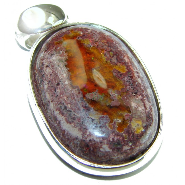 Bonfire Night Natural Mexican Fire Opal .925 Sterling Silver handmade Pendant