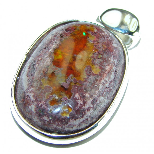 Bonfire Night Natural Mexican Fire Opal .925 Sterling Silver handmade Pendant