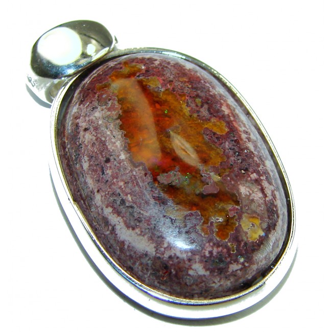 Bonfire Night Natural Mexican Fire Opal .925 Sterling Silver handmade Pendant