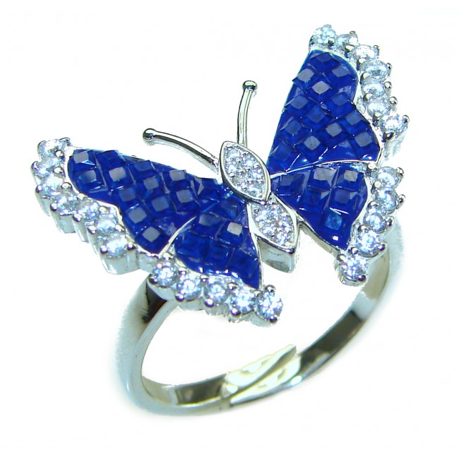 Blue Butterfly incredible Sapphire .925 Sterling Silver handcrafted Ring size 8