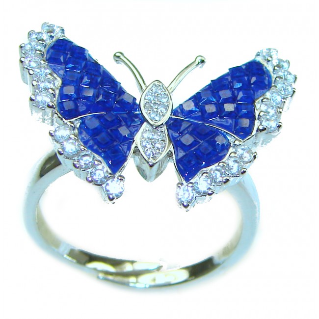 Blue Butterfly incredible Sapphire .925 Sterling Silver handcrafted Ring size 8