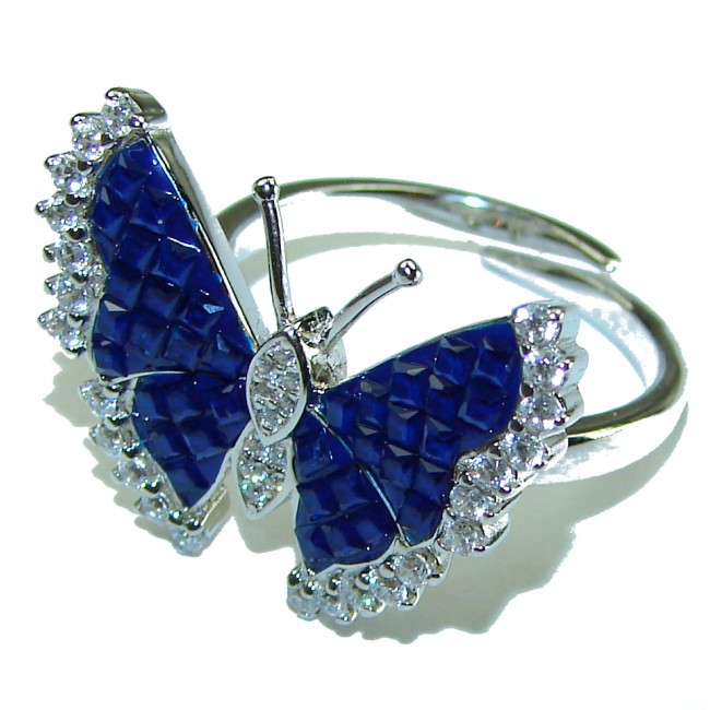 Blue Butterfly incredible Sapphire .925 Sterling Silver handcrafted Ring size 8