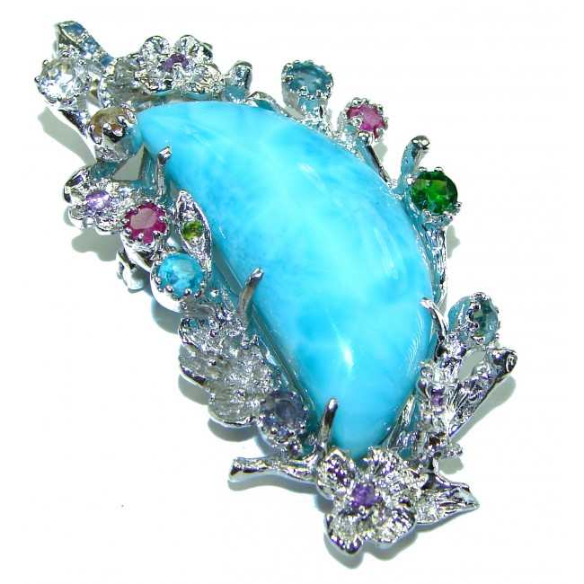 Caribbean Beauty genuine Blue Larimar .925 Sterling Silver handmade Pendant and Brooch