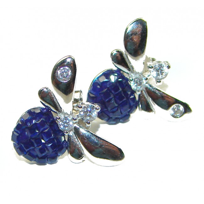 Real Beauty Blue Sapphire Bees .925 Sterling Silver handcrafted earrings