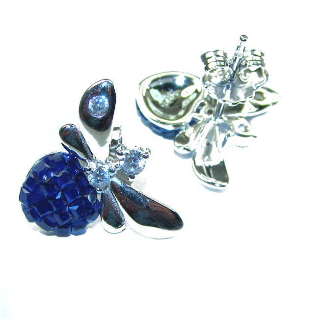 Real Beauty Blue Sapphire Bees .925 Sterling Silver handcrafted earrings