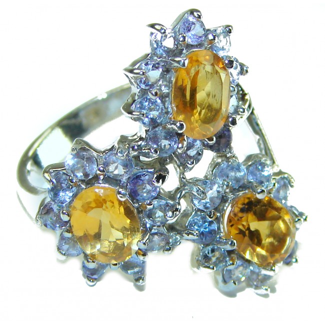 Authentic Citrine Tanzanite .925 Sterling Silver handmade Cocktail Ring s. 8 1/4