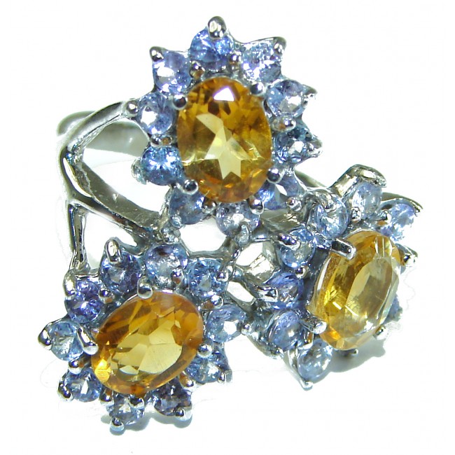 Authentic Citrine Tanzanite .925 Sterling Silver handmade Cocktail Ring s. 8 1/4