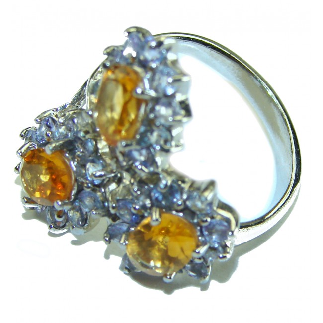 Authentic Citrine Tanzanite .925 Sterling Silver handmade Cocktail Ring s. 8 1/4