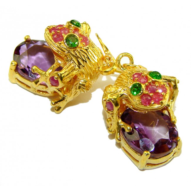 Lucky Frogs Amethyst 14K Goldv over .925 Sterling Silver earrings