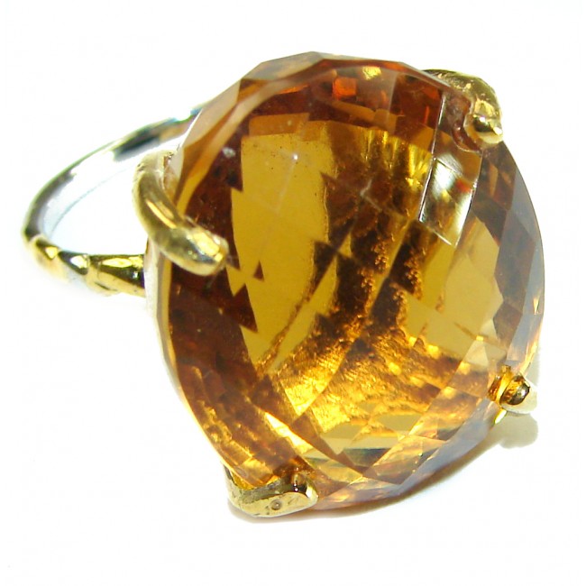 35.5carat Rose Cut Authentic Citrine 14k Gold over .925 Sterling Silver handmade Cocktail Ring s. 6 1/2