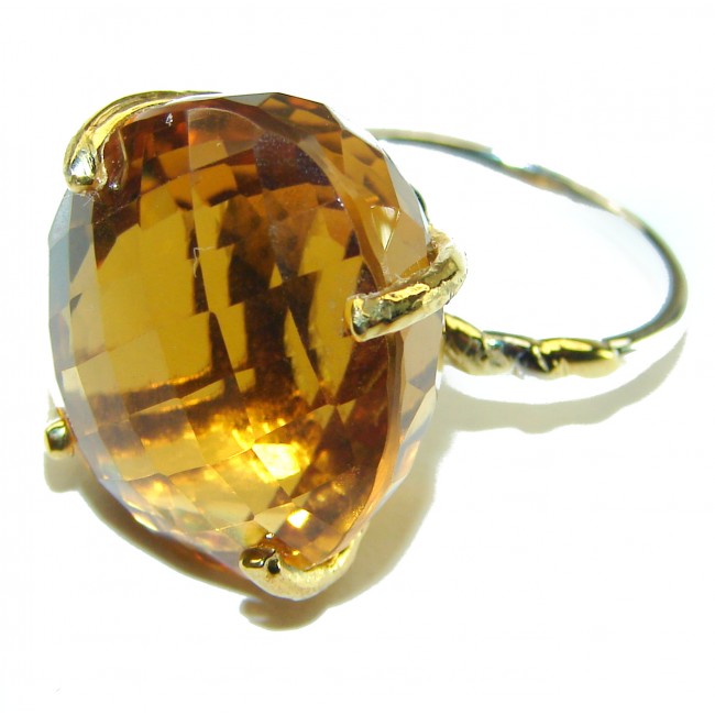 35.5carat Rose Cut Authentic Citrine 14k Gold over .925 Sterling Silver handmade Cocktail Ring s. 6 1/2