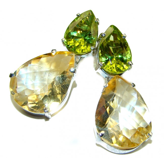 Luxurious Style Natural Citrine Peridot .925 Sterling Silver handmade Statement earrings