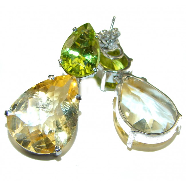 Luxurious Style Natural Citrine Peridot .925 Sterling Silver handmade Statement earrings