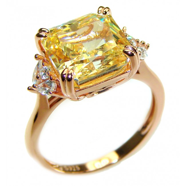 10.5 carat Priness cut Yellow Sapphire 14K Gold over .925 Sterling Silver handcrafted ring; s. 7 1/2