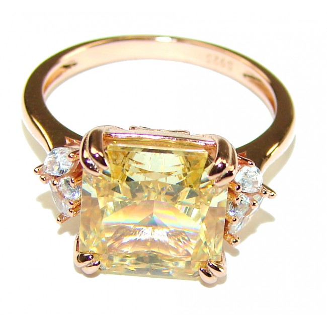 10.5 carat Priness cut Yellow Sapphire 14K Gold over .925 Sterling Silver handcrafted ring; s. 7 1/2