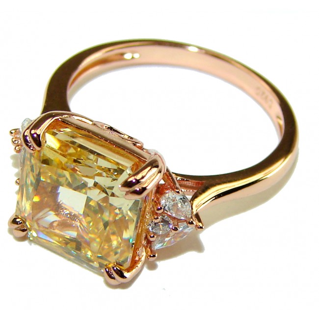 10.5 carat Priness cut Yellow Sapphire 14K Gold over .925 Sterling Silver handcrafted ring; s. 7 1/2