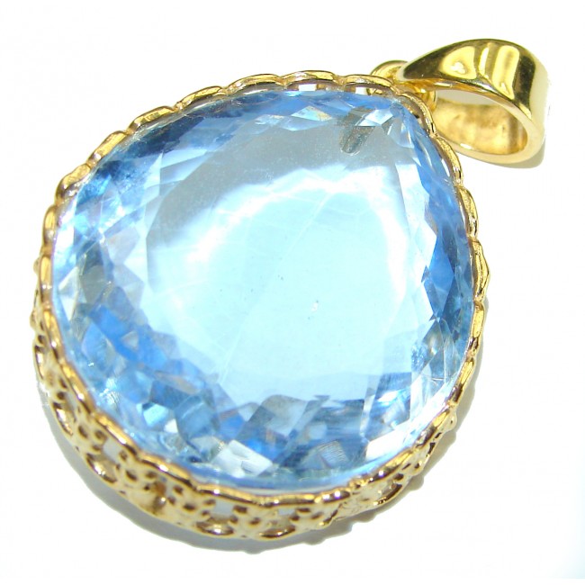 Blue Blast Style authentic Aquamarine 14K Gold over .925 Sterling Silver handmade Pendant