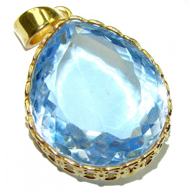 Blue Blast Style authentic Aquamarine 14K Gold over .925 Sterling Silver handmade Pendant