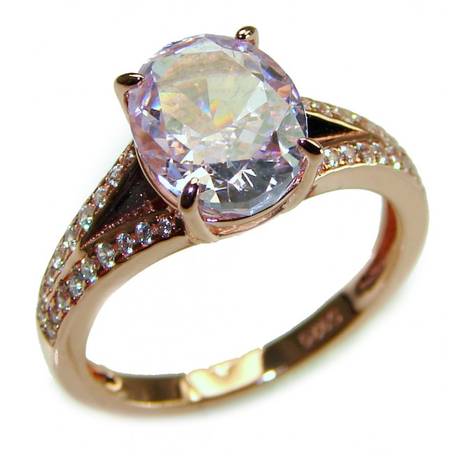 Authentic 4.3 carat volcanic Morganite 14K Gold over .925 Sterling Silver ring s. 7 1/4