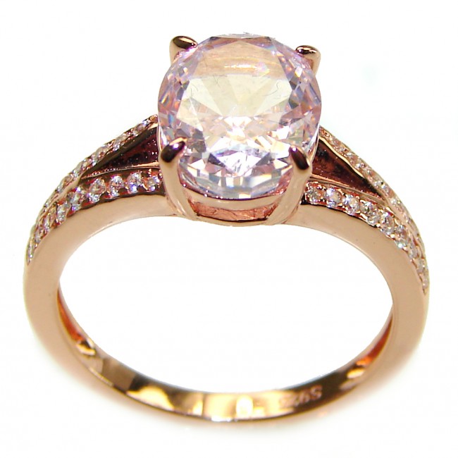 Authentic 4.3 carat volcanic Morganite 14K Gold over .925 Sterling Silver ring s. 7 1/4