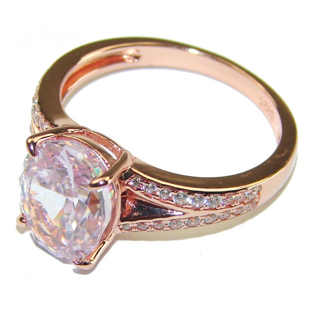 Authentic 4.3 carat volcanic Morganite 14K Gold over .925 Sterling Silver ring s. 7 1/4