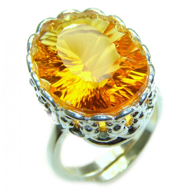 Golden Aurora 32.5 carat Yellow Topaz .925 Sterling Silver Large Ring size 8