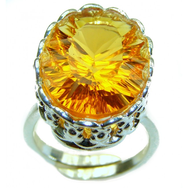 Golden Aurora 32.5 carat Yellow Topaz .925 Sterling Silver Large Ring size 8