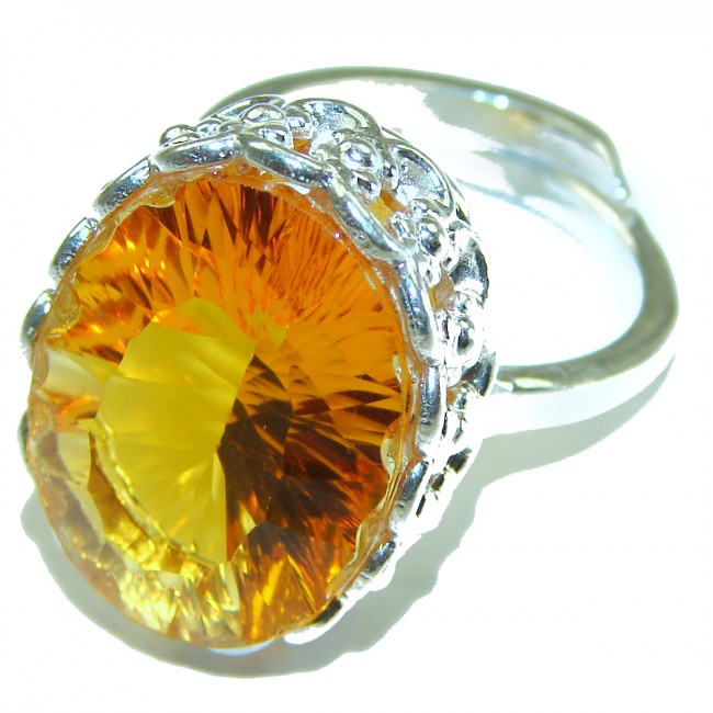 Golden Aurora 32.5 carat Yellow Topaz .925 Sterling Silver Large Ring size 8