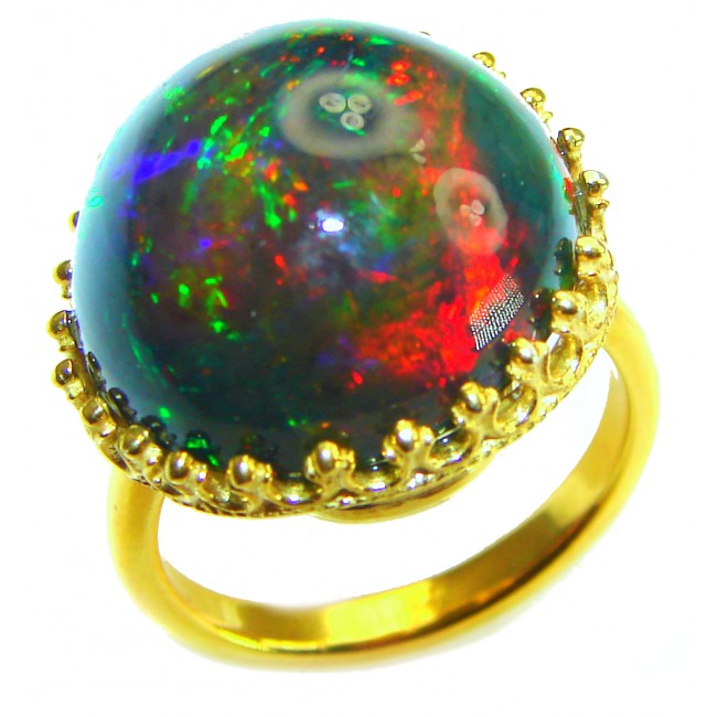 A Milky Way Genuine 24.9 carat Black Opal 18K Gold over .925 Sterling Silver handmade Ring size 8 1/4