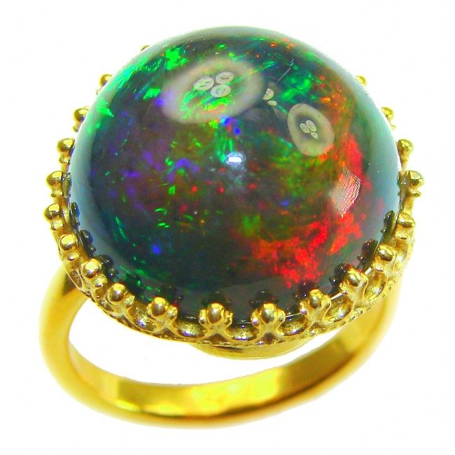 A Milky Way Genuine 24.9 carat Black Opal 18K Gold over .925 Sterling Silver handmade Ring size 8 1/4