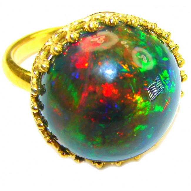 A Milky Way Genuine 24.9 carat Black Opal 18K Gold over .925 Sterling Silver handmade Ring size 8 1/4